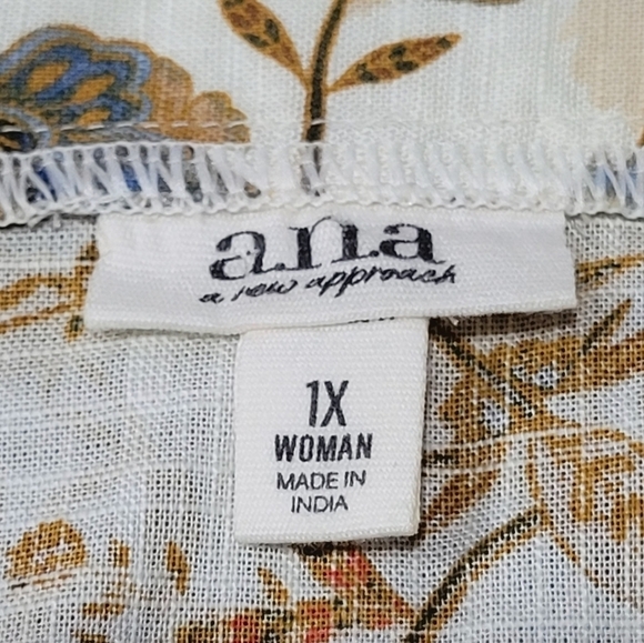 ANA 1X 100% Cotton Floral Spring Summer Baby Doll Blouse - Picture 7 of 7